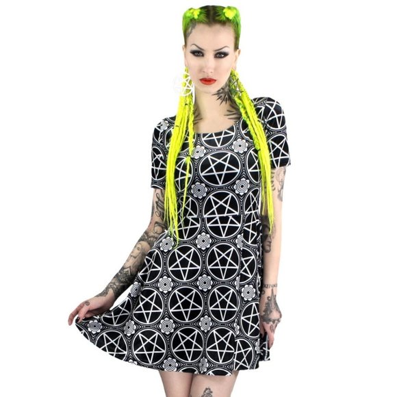 Killstar Dresses & Skirts - KILLSTAR Velvet Pentagram Skater Dress